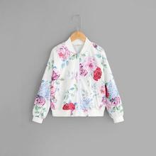 Shein Girls Zip Up Floral Bomber Jacket