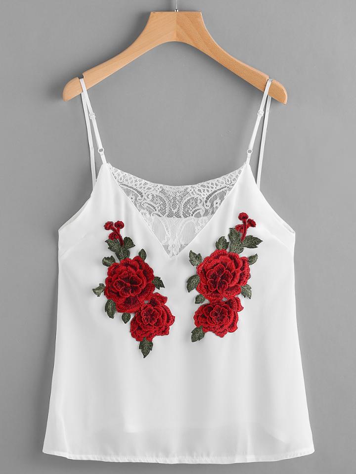 Shein Rose Patch Lace Insert Cami Top
