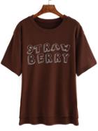 Shein Khaki Dip Hem Letter Print T-shirt