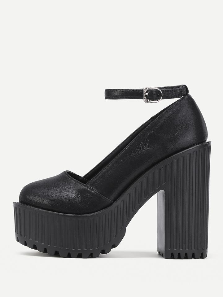 Shein Ankle Strap Platform Pu Block Heels