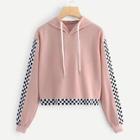 Shein Checkerboard Print Hooded Sweatshirt