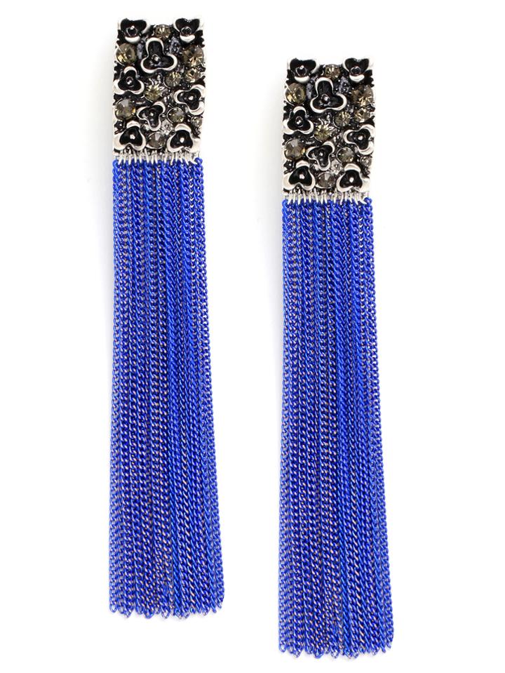 Shein Metal Tassel Rhinestone Embellished Earrings