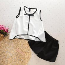 Shein Girls Contrast Striped Top With Shorts