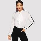 Shein Contrast Panel Tied Neck Blouse