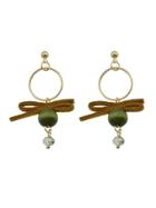 Shein Gold Pu Leather Bowknot Wood Beads Boho Party Earrings