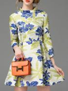 Shein Multicolor Jacquard Pleated A-line Dress