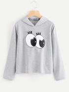 Shein Eyes Patch Faux Fur Detail Marled Hoodie