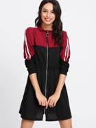 Shein Stripe Contrast Sleeve Zip Front Dress