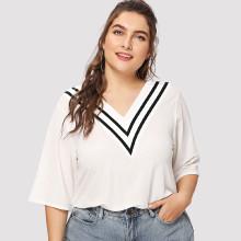 Shein Plus V Neckline Striped Tee