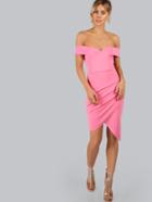 Shein Hot Pink Off The Shoulder Ruched Asymmetric Dress
