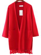 Shein Red Pocket Tassel Cardigan