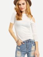 Shein White Cold Shoulder Crew Neck T-shirt