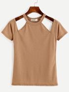 Shein Camel Halter Neck Cutout T-shirt