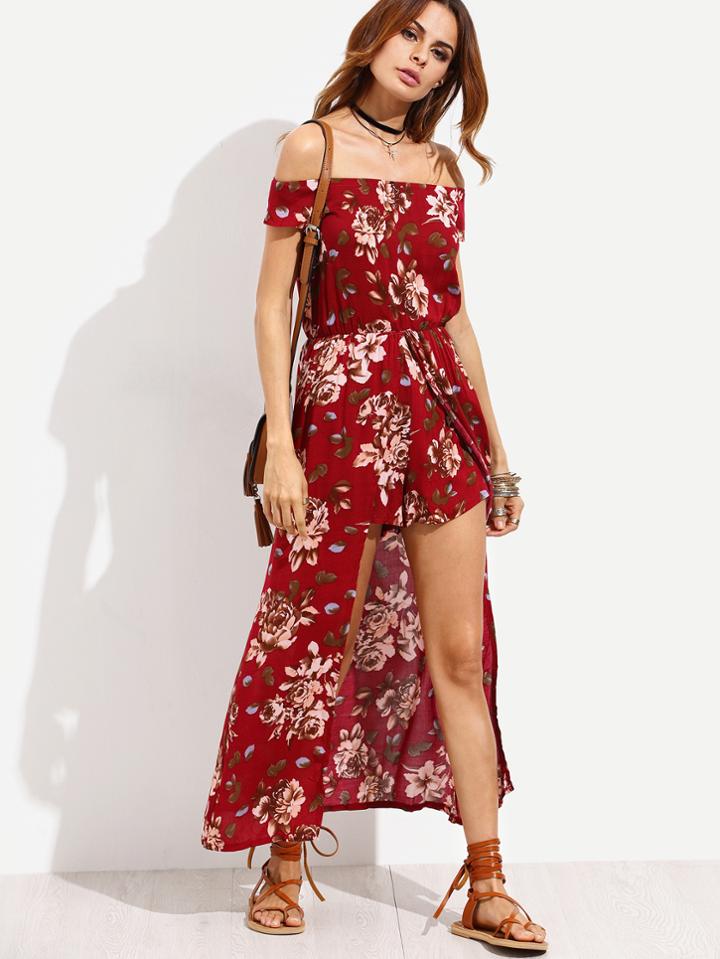 Shein Flower Print Bardot Longline Romper