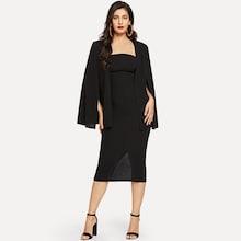 Shein Open Front Solid Coat & Dress Co-ord