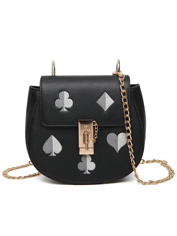 Shein Poker Symbols Embroidered Chain Saddle Bag