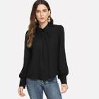 Shein Buttoned Keyhole Solid Blouse