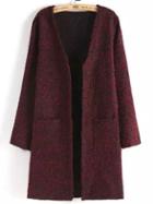 Shein Burgundy Long Sleeve Pockets Sweater Coat