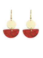 Shein Red Color Geometric Texture Temstone Pendant Earrings