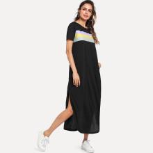 Shein Color Block Split Curved Hem Dress