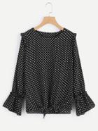 Shein Frill Trim Knot Front Polka Dot Top