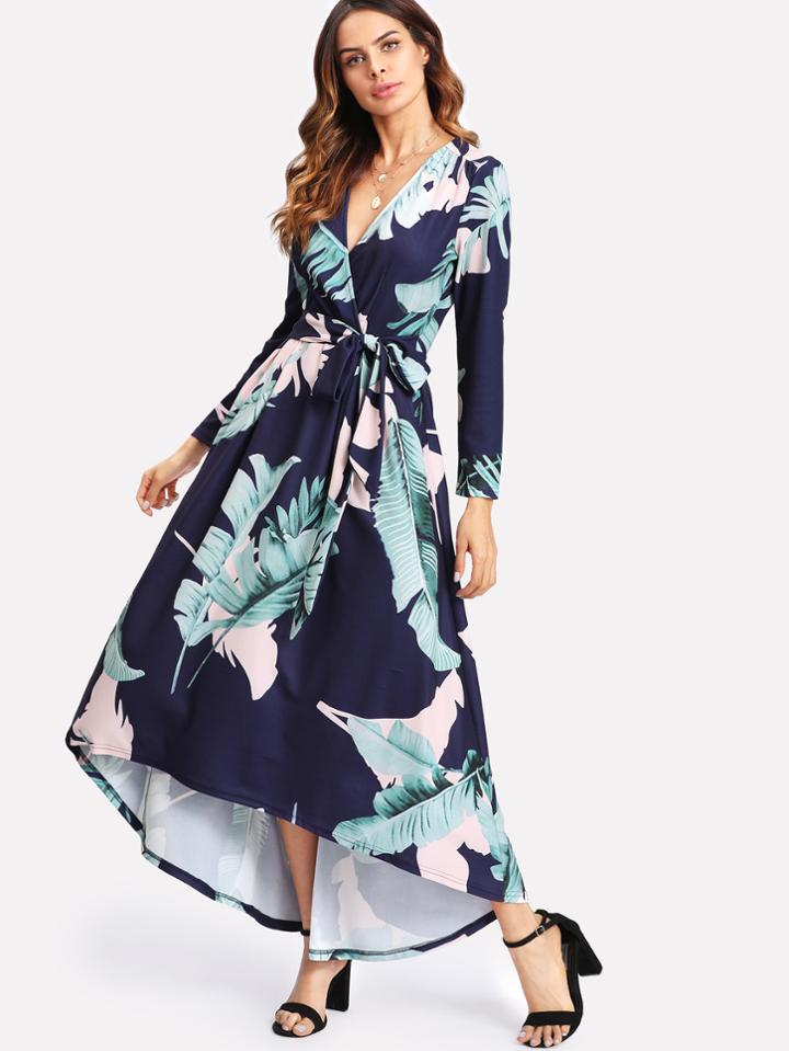 Shein Palm Leaf Print Wrap Dress