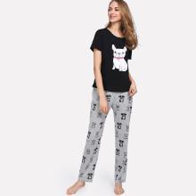 Shein Dog Print Tee And Pants Pj Set