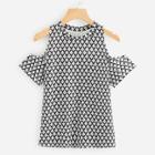 Shein Diamond Print Open Shoulder Top