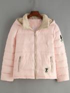 Shein Pink Hooded Zipper Pockets Coat