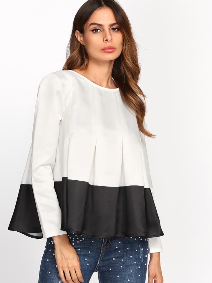 Shein Two Tone Box Pleated Trapeze Top