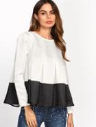 Shein Two Tone Box Pleated Trapeze Top