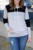 Shein Colour-block Hooded Long Sleeve Pockets Sweatshirt