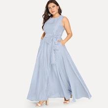 Shein Plus Pinstripe Belted Shell Dress