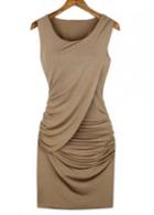 Rosewe Ol Style Round Neck Sleeveless Khaki Tight Dress
