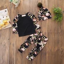 Shein Toddler Girls Raglan Sleeve Floral Print Top & Pants & Hat