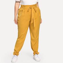 Shein Plus Self Belted Knot Hem Tapered Pants