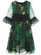 Shein Bell Sleeve Fringe Print Dress