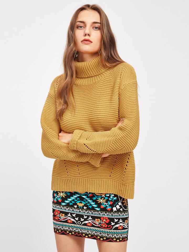 Shein Roll Neck Eyelet Boxy Jumper
