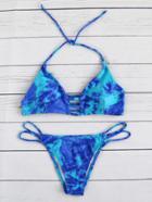 Shein Watercolor Ladder Cutout Bikini Set