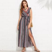 Shein Tribal Print Tied V Back M-slit Wrap Dress