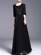 Shein Black Crochet Hollow Out Embroidered Maxi Dress