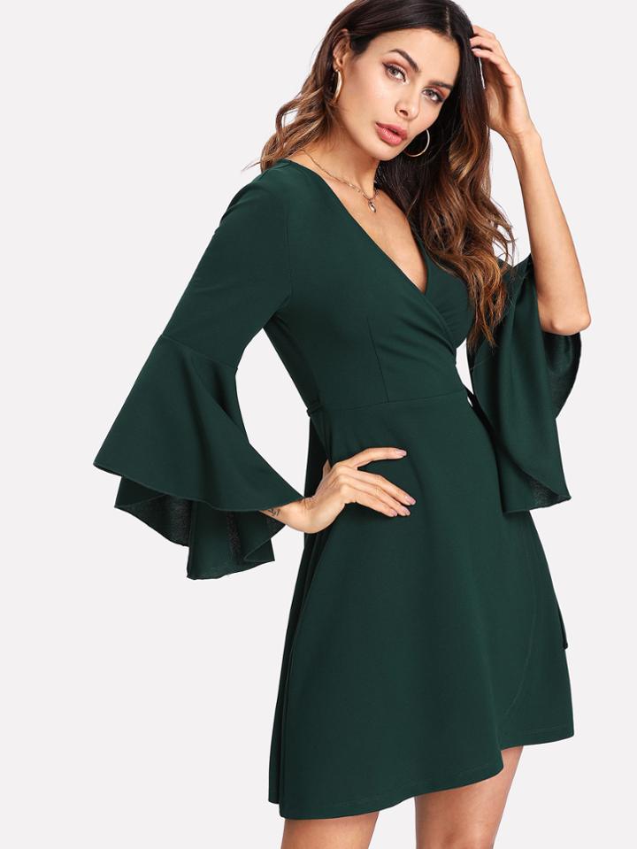 Shein Ruffle Sleeve Knot Side Wrap Dress