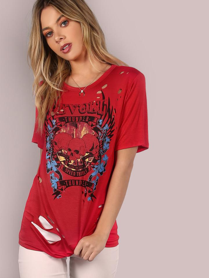 Shein Revolt Skull Graphic Burn Tee Red