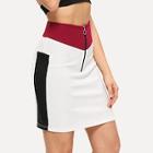 Shein Exposed Zip Front Color-block Skirt