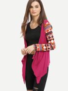 Shein Rose Red  Geometric Print Drape Front Knit Coat