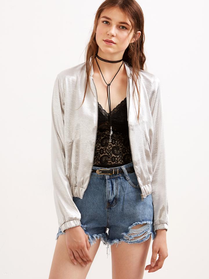 Shein Silver Pockets Bomber Jacket