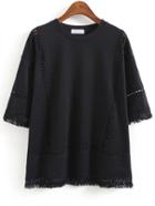 Shein Fringe Hollow Out Black T-shirt