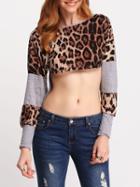 Shein Grey Round Neck Leopard Crop T-shirt