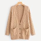 Shein Pocket & Button Detail Cable Knit Sweater