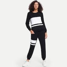 Shein Contrast Striped Top With Pants